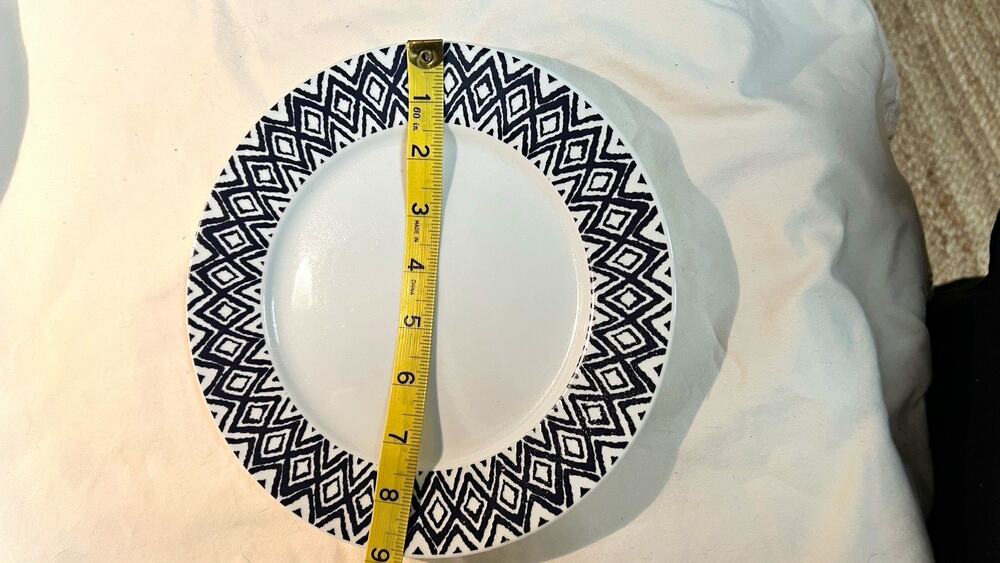 Food Network Porcelain Geometric 9" Salad Plates Black White Diamond Set of 7